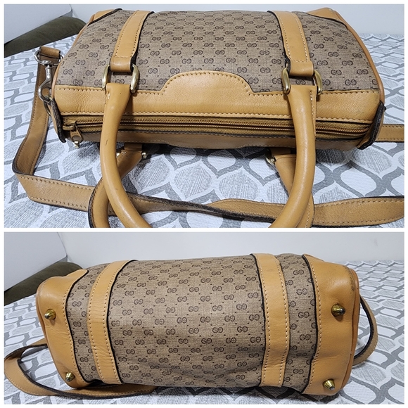GUCCI Vintage Canvas Leather Boston GG Monogram Satchel Bag Brown/Beige - Picture 5 of 13
